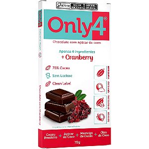 Chocolate Only4 com Cranberry Tudo Zero Leite 70g - Vegano