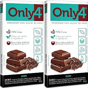 Kit 2 Chocolate Only4 com Nibs Tudo Zero Leite 80g - Vegano