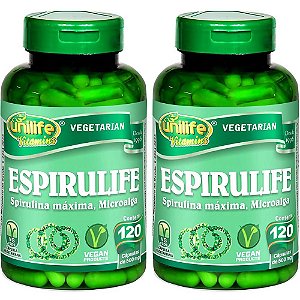 Kit 2 Spirulina Espirulife Microalga Unilife 120 cápsulas