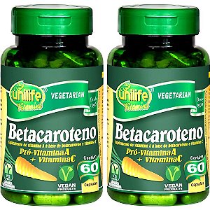 Kit 2 Betacaroteno Pró Vitamina A + C Unilife 60 cápsulas