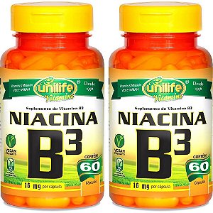 Kit 2 Vitamina B3 Niacina Unilife 60 cápsulas - Vegano