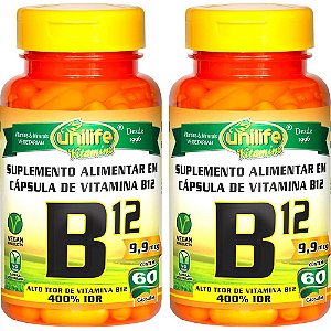 Kit 2 Vitamina B12 Cianocobalamina Unilife 60 Cáps. Vegano