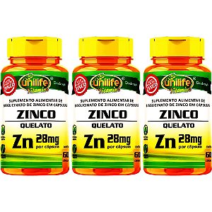 Kit 3 Zinco Quelato Unilife 60 Cápsulas - Vegano