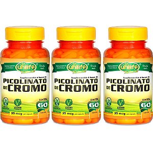 Kit 3 Picolinato de Cromo Unilife 60 cápsulas - Vegano