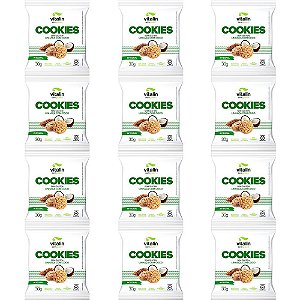 Kit 12 Cookie Vegano Sem Glúten Linhaça com Coco Vitalin 30g