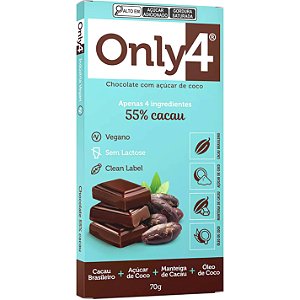 Chocolate Only4 Puro 55% Cacau Tudo Zero Leite 70g - Vegano