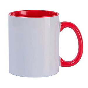 Caneca de Cerâmica para Sublimação Branca com Interior e Alça Vermelha 325ml