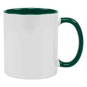 Caneca de Cerâmica para Sublimação Branca com Interior e Alça Verde 325ml