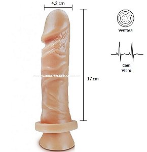 Pênis realístico 69 - Com vibrador e ventosa - 17 x 4,2 cm