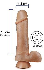 Pênis realístico - Maciço, ventosa e escroto - 18 x 4,4 cm