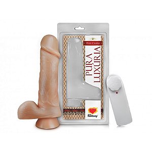 Pênis realístico Pura Ambição 36 - Com Vibrador, escroto e ventosa - 20 x 5 cm