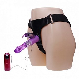 Strap On com Vibrador Rotativo e Estimulador Clitoriano