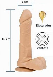 Pênis Realístico Ejaculator - Simula Ejaculação - Ventosa - Escroto - Pele 16 x 4 cm