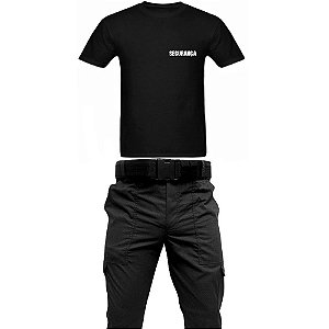 kit - Calça Tática Preta em RipStop + Camiseta Preta Escrito SEGURANÇA Br + Cinto