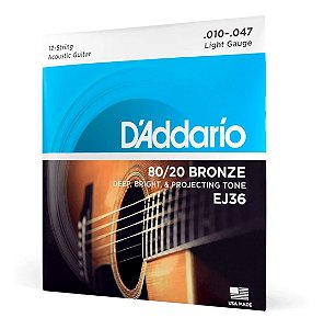 Encordoamento para Violão 12 cordas 010 Daddario Bronze Ej36