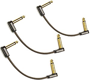 kit 3 Cabo pedal EBS HP10 Flat Patch BK Gold 10cm High Perf