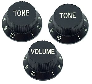 Kit 3 Knob Plástico guitarra strato PST PRETO 1Volume 2 tone