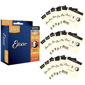 KIT 3 Encordoamento Elixir 009 GUITARRA pack L3P2 16540 USA