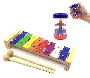 KIT INFANTIL chocalho + Metalofone Xilofone 8 Notas MXP