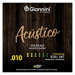 Encordoamento VIOLAO 12 CORDAS 010 GIANNINI Acustico Bronze