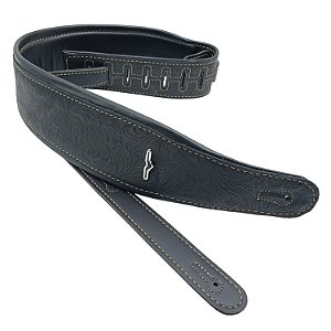 Correia Luxo 8cm Couro Floral Preto para Guitarra /Baixo CCF