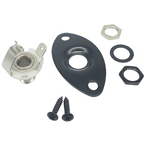 Jack Plate guitarra oval curvo olhal PRETO completo MXP600BK