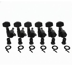 JG Tarraxa guitarra com trava PRETA 6 em linha MXP Q400BK