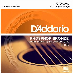 Encordoamento DAddario EJ15 violão 010 aço phosphor bronze