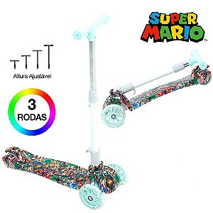 Patinete Super Mario Infantil de 3 Rodas com Led