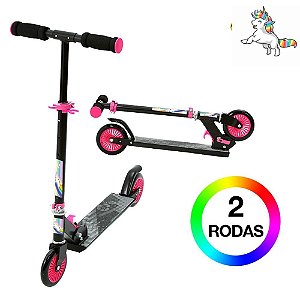 Patinete Unicórnio Preto e Rosa para Meninas Ajustável - DM