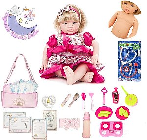 Bebê Reborn 21 Itens Princesa Boneca Senta Silicone Bolsa na