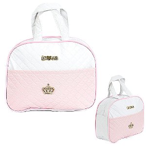 Bolsa para Enxoval Meninas Rosa e Branco p Boneca Reborn