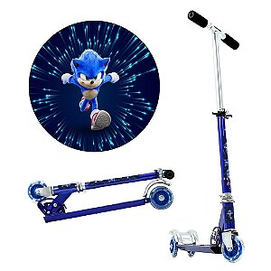 Patinete Sonic Sega 3 Rodas Infantil Azul de Alumínio