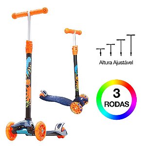 Patinete DM Radical Para Meninos Infantil de 3 Rodas Com Led