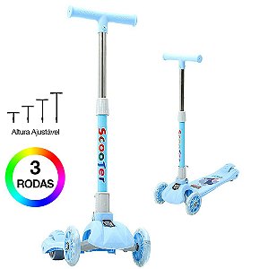 Patinete Infantil Azul 3 Rodas Dobrável e Altura Ajustável