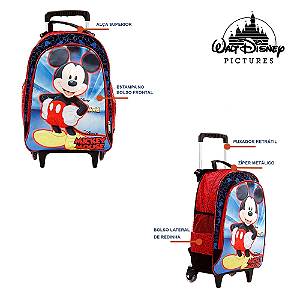 Kit Mochila Infantil Escolar Mickey Mouse Disney De Rodinha