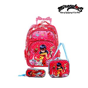 Kit Mochila Infantil Miraculous Ladybug com Rodinhas