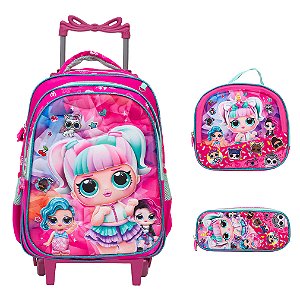 Kit Mochila Infantil Escolar Lol Rosa Surprise C Rodinhas