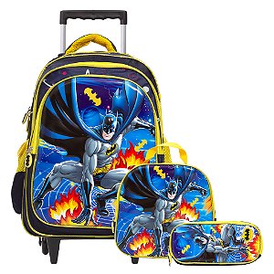 Mochila Escolar Batman Dc Heróis Costas Kit Lancheira+Estojo