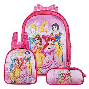 Mochila Escolar Princesas Bolsa Rodinha Kit Lancheira+Estojo