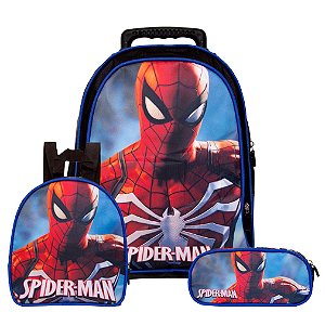 Kit Mochila Escolar Infantil Marvel Homem Aranha Com Rodinha