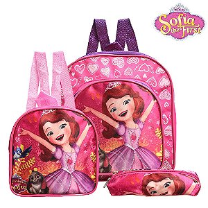 Kit Mochila Escolar Pequena Princesa Sofia De Costas Rosa