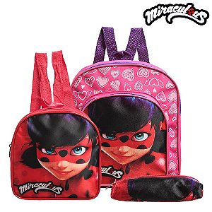 Kit Mochila Escolar Pequena Miraculous LadyBug De Costas