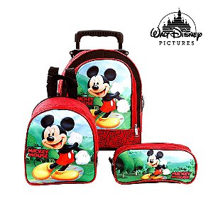 Kit Mochila Escolar Infantil Mickey Mouse Disney De Rodinhas