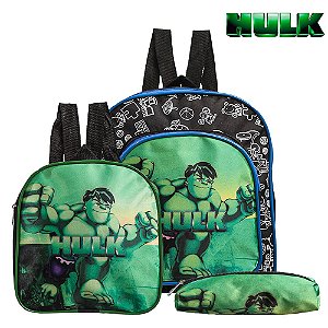 Kit Mochila Escolar Pequena Incrivel Hulk Vingadores Costas