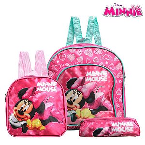 Kit Mochila Escolar Pequena Minnie Mouse Rosa De Costa