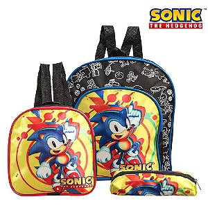 Kit Mochila Escolar Pequena Sonic Colors Jogo Sega Costas