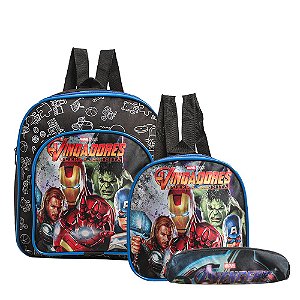 Mochila Escolar Vingadores Marvel Costa Kit Lancheira+Estojo