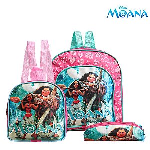 Kit Mochila Escolar Infantil Moana e Maui Menina Rosa Costa