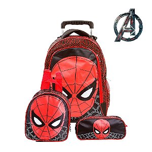 Kit Mochila Escolar Infantil Homem Aranha Marvel de Rodinhas